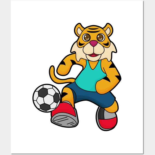 Tiger as Soccer player with Soccer ball Wall Art by Markus Schnabel